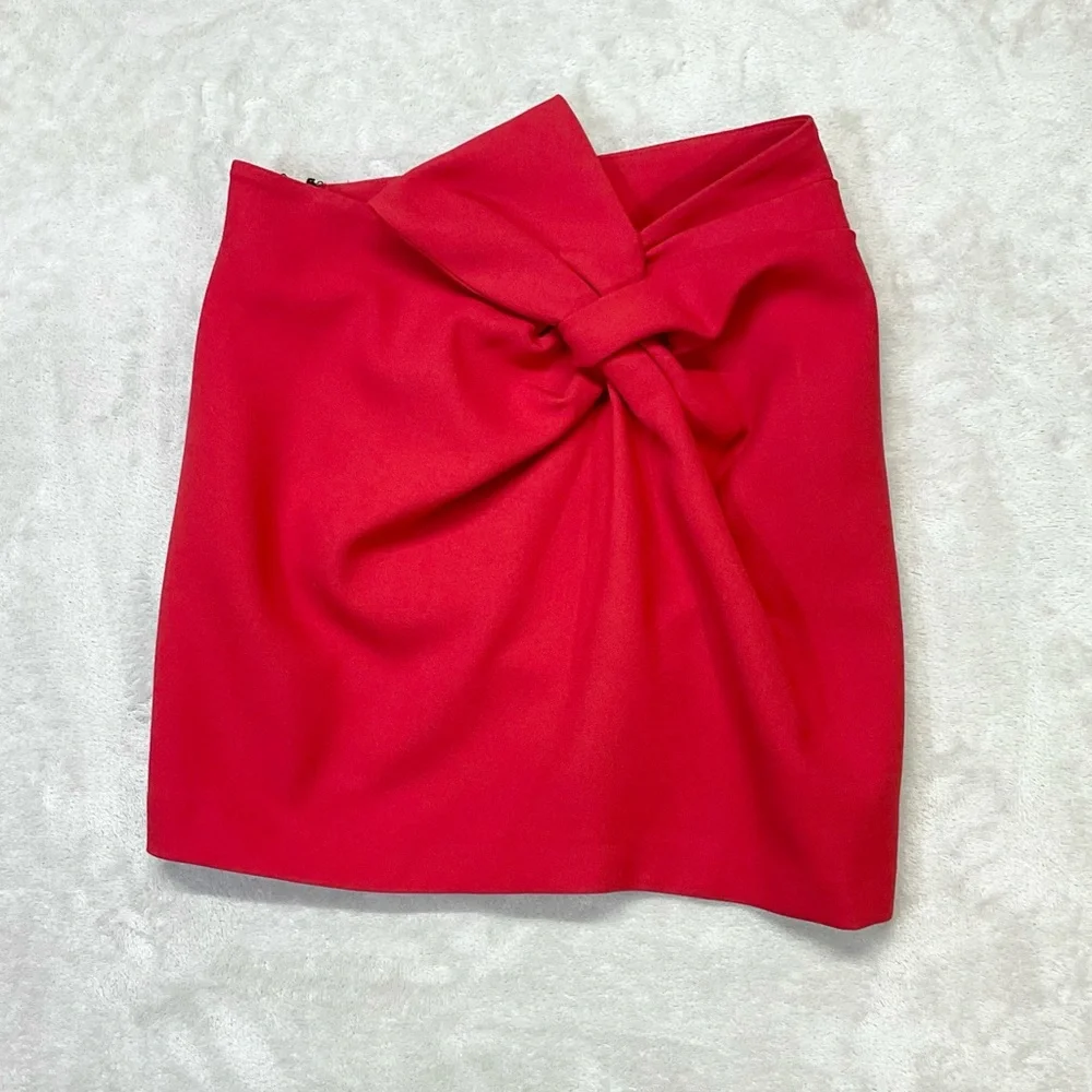 Anthropologie Maeve Twist Bow Mini Skirt Womens Sz 2 Red